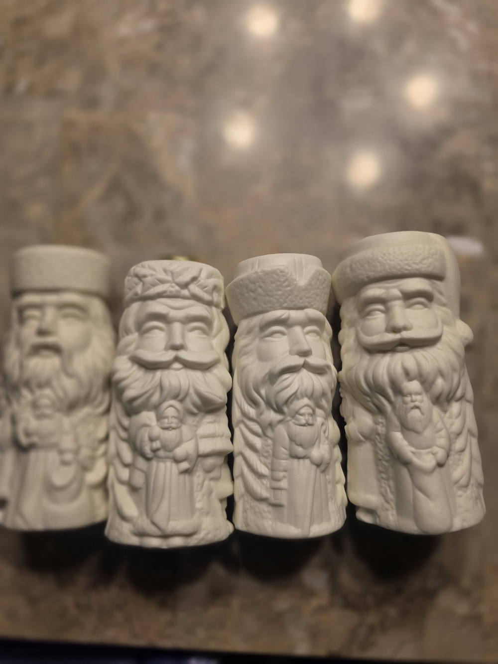 Vintage White Ceramic Santa Figurines Candle Holders Set Of 4